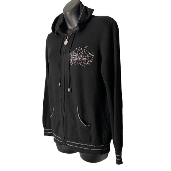 Vintage Y2K BCBG Bedazzled Zip Hoodie Black Knit Sparkle Baddie Aesthetic - Picture 3 of 6